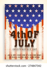 National flag colors vintage invitation card with text 4th of July for American Independence Day celebration.