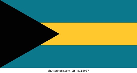 La bandera nacional de la Mancomunidad de las Bahamas consiste en un triángulo negro situado en el polipasto con tres bandas Horizontales: aguamarina, oro y aguamarina