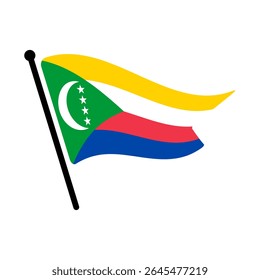 National flag of Comoros.  Comoros flag computer digital vector illustration icon design.  Fluttering flagpole flag.