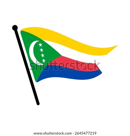 National flag of Comoros.  Comoros flag computer digital vector illustration icon design.  Fluttering flagpole flag.