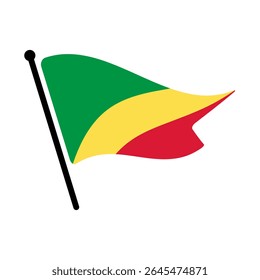 National flag of Congo.  Congo flag computer digital vector illustration icon design.  Fluttering flagpole flag.