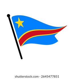 National flag of Congo Democratic.  Congo Democratic flag computer digital vector illustration icon design.  Fluttering flagpole flag.