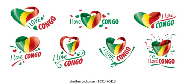 National flag of the Congo in the shape of a heart and the inscription I love Congo. Vector illustration