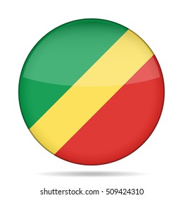 National flag of Congo. Shiny round button with shadow.