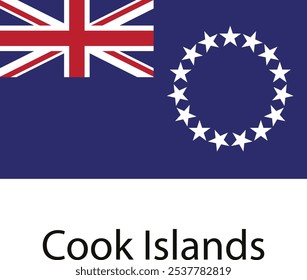 La bandera nacional de las Islas Cook, con la Union Jack y un círculo de 15 estrellas blancas sobre un fondo azul.