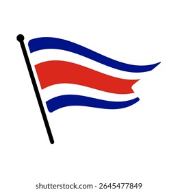 National flag of Costa Rica.  Costa Rica flag computer digital vector illustration icon design.  Fluttering flagpole flag.