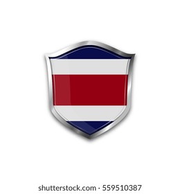 The national flag of Costa Rica. Metal shield with reflections on a white background.