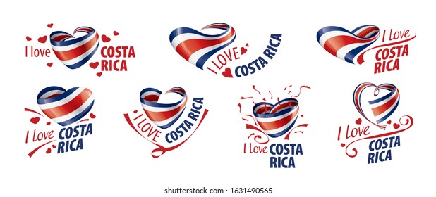 National flag of the Costa Rica in the shape of a heart and the inscription I love Costa Rica. Vector illustration