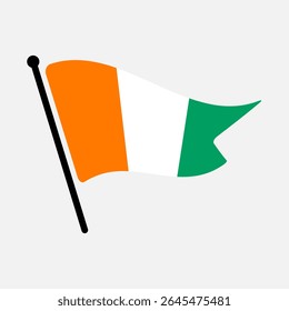 National flag of Cote d 'Ivoire.  Cote d 'Ivoire flag computer digital vector illustration icon design.  Fluttering flagpole flag.