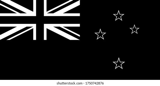 National Flag of the Country or Nation of New Zealand Black and White