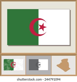 National flag and country silhouette of Algeria