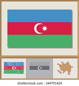 National flag and country silhouette of Azerbaijan