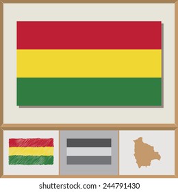 National flag and country silhouette of Bolivia