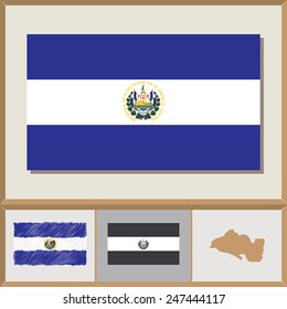 National flag and country silhouette of El Salvador