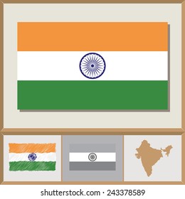 National flag and country silhouette of India