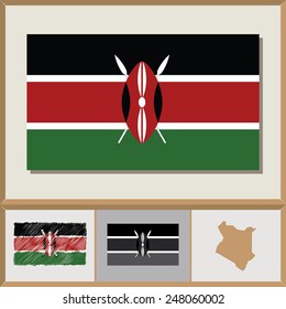 National flag and country silhouette of Kenya