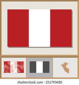 National flag and country silhouette of Peru