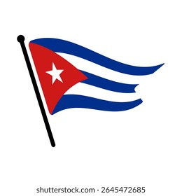 National flag of Cuba.  Cuba flag computer digital vector illustration icon design.  Fluttering flagpole flag.