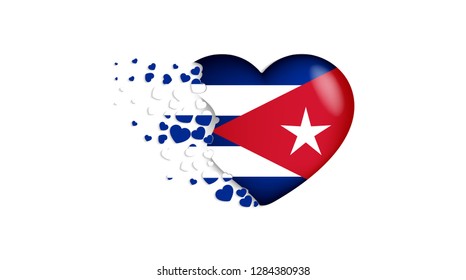 National flag of Cuba in heart illustration. With love to Cuba country. The national flag of Cuba fly out small hearts