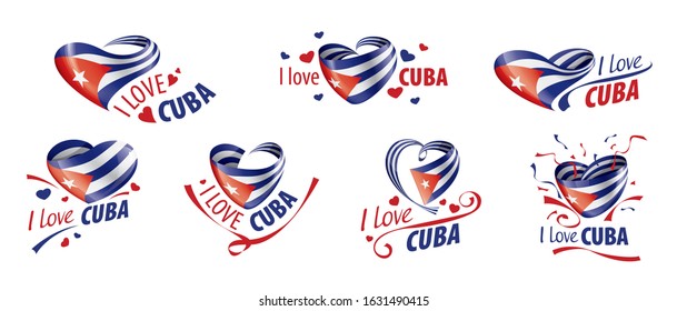 National flag of the Cuba in the shape of a heart and the inscription I love Cuba. Vector illustration