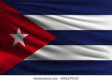 The national flag of Cuba. The symbol of the state on wavy cotton fabric. Realistic vector illustration.
