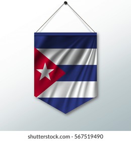 The national flag of Cuba. The symbol of the state in the pennant hanging on the rope. Realistic vector illustration.