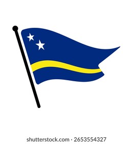 Bandeira nacional de Curaçao. Bandeira de Curaçao computador digital vetor ilustração ícone design. Bandeira de mastro flutuante.