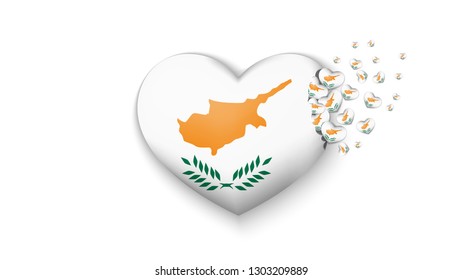 National flag of Cyprus in heart illustration. With love to Cyprus country. The national flag of Cyprus fly out small hearts on white background