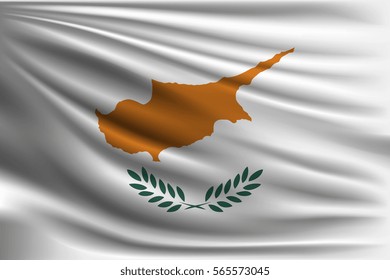 The national flag of Cyprus. The symbol of the state on wavy silk fabric. Realistic vector illustration.
