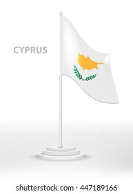 The National flag of Cyprus waving on a white stand pole. Vector patriotic emblem