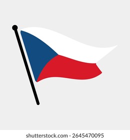 National flag of Czech.  Czech flag computer digital vector illustration icon design.  Fluttering flagpole flag.