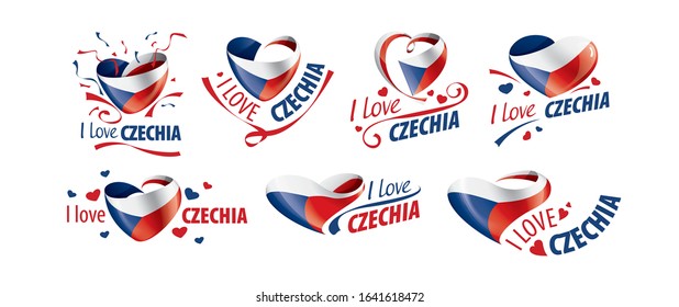 National flag of the Czechia in the shape of a heart and the inscription I love Czechia. Vector illustration