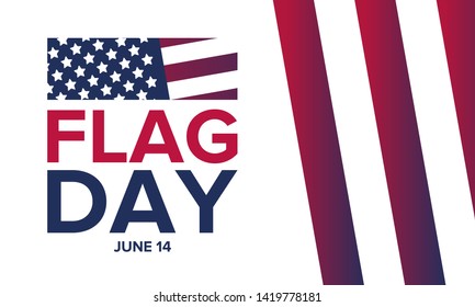 National Flag Day in United States. Holiday celebrated annual June 14 in USA. Patriotic style design with american flag. Poster, greeting card, banner and background. Vector illustration