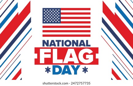 National Flag Day in United States. American Flag day. Holiday celebrated annual June 14 in USA. Patriotic style design. Poster, greeting card, banner and background. Vector illustration
