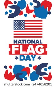 National Flag Day in United States. American Flag day. Holiday celebrated annual June 14 in USA. Patriotic style design. Poster, greeting card, banner and background. Vector illustration