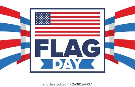 National Flag Day in United States. Holiday celebrated annual June 14 in USA. Patriotic style design with american flag. Poster, greeting card, banner and background. Vector illustration