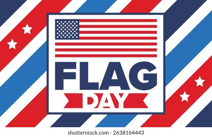 National Flag Day in United States. Holiday celebrated annual June 14 in USA. Patriotic style design with american flag. Poster, greeting card, banner and background. Vector illustration