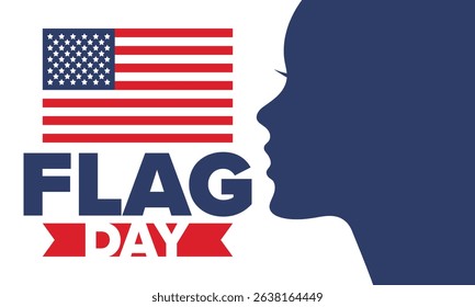National Flag Day in United States. Holiday celebrated annual June 14 in USA. Patriotic style design with american flag. Poster, greeting card, banner and background. Vector illustration