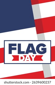 National Flag Day in United States. Holiday celebrated annual June 14 in USA. Patriotic style design with american flag. Poster, greeting card, banner and background. Vector illustration