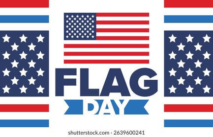 National Flag Day in United States. Holiday celebrated annual June 14 in USA. Patriotic style design with american flag. Poster, greeting card, banner and background. Vector illustration