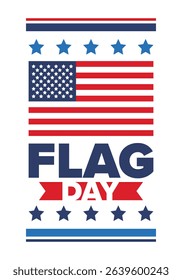 National Flag Day in United States. Holiday celebrated annual June 14 in USA. Patriotic style design with american flag. Poster, greeting card, banner and background. Vector illustration
