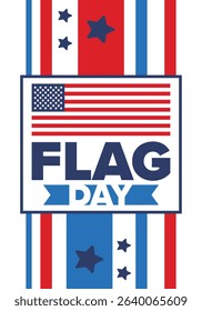 National Flag Day in United States. Holiday celebrated annual June 14 in USA. Patriotic style design with american flag. Poster, greeting card, banner and background. Vector illustration