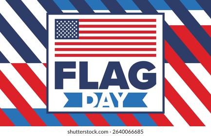 National Flag Day in United States. Holiday celebrated annual June 14 in USA. Patriotic style design with american flag. Poster, greeting card, banner and background. Vector illustration