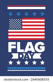National Flag Day in United States. Holiday celebrated annual June 14 in USA. Patriotic style design with american flag. Poster, greeting card, banner and background. Vector illustration
