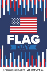 National Flag Day in United States. Holiday celebrated annual June 14 in USA. Patriotic style design with american flag. Poster, greeting card, banner and background. Vector illustration