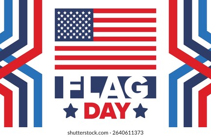 National Flag Day in United States. Holiday celebrated annual June 14 in USA. Patriotic style design with american flag. Poster, greeting card, banner and background. Vector illustration