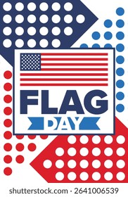 National Flag Day in United States. Holiday celebrated annual June 14 in USA. Patriotic style design with american flag. Poster, greeting card, banner and background. Vector illustration