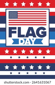 National Flag Day in United States. Holiday celebrated annual June 14 in USA. Patriotic style design with american flag. Poster, greeting card, banner and background. Vector illustration