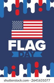 National Flag Day in United States. Holiday celebrated annual June 14 in USA. Patriotic style design with american flag. Poster, greeting card, banner and background. Vector illustration