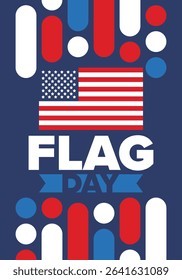 National Flag Day in United States. Holiday celebrated annual June 14 in USA. Patriotic style design with american flag. Poster, greeting card, banner and background. Vector illustration